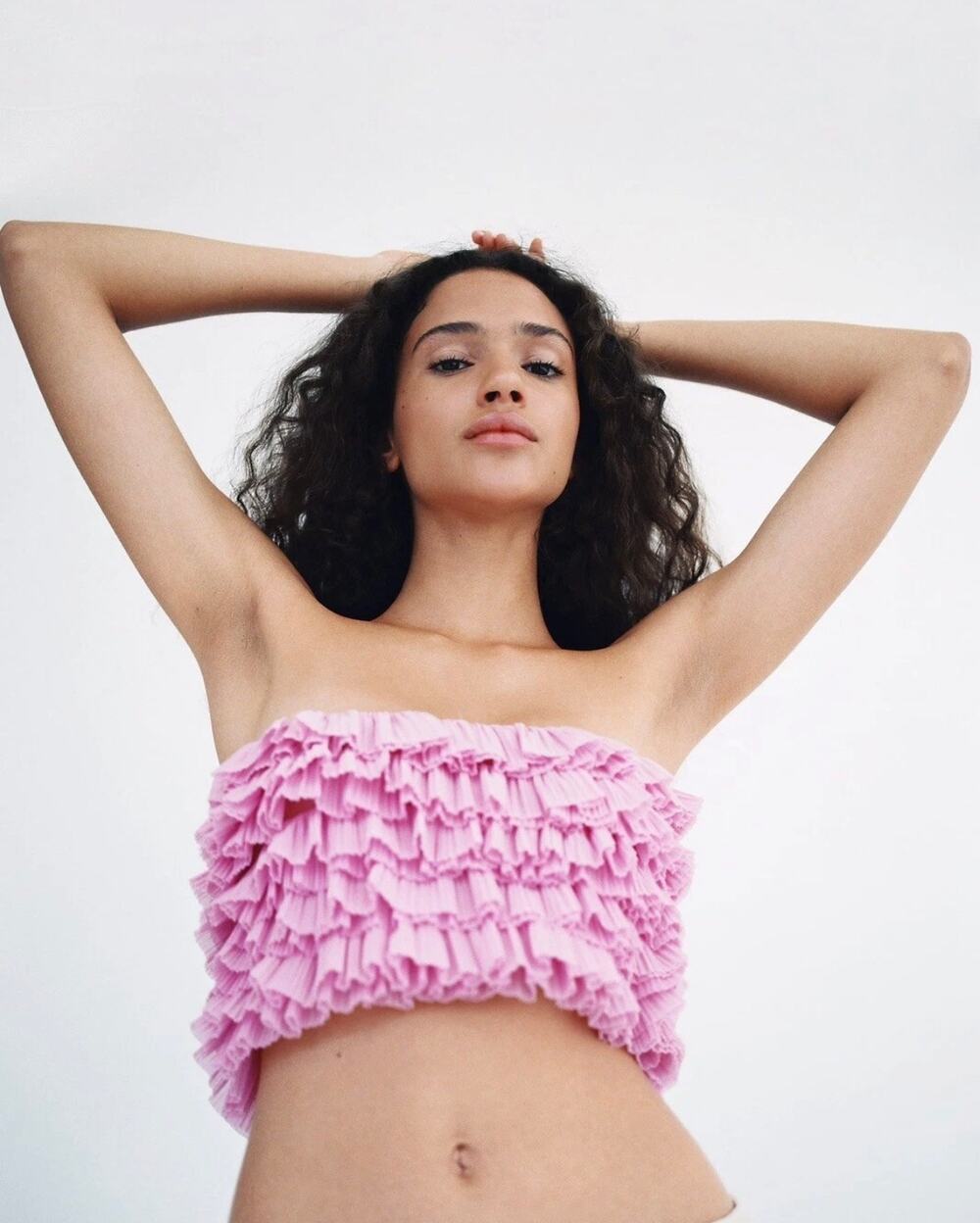 Zara | SS22 Pink Organza Bandeau Ruffle Top Maximalist Preppy Summer